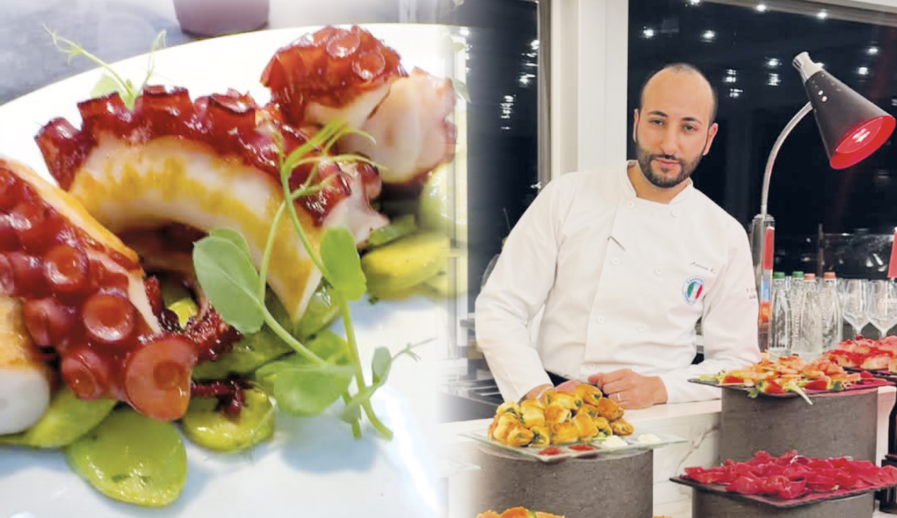 Fumée et sel Tentacules de poulpe grillés sur lit de trompette