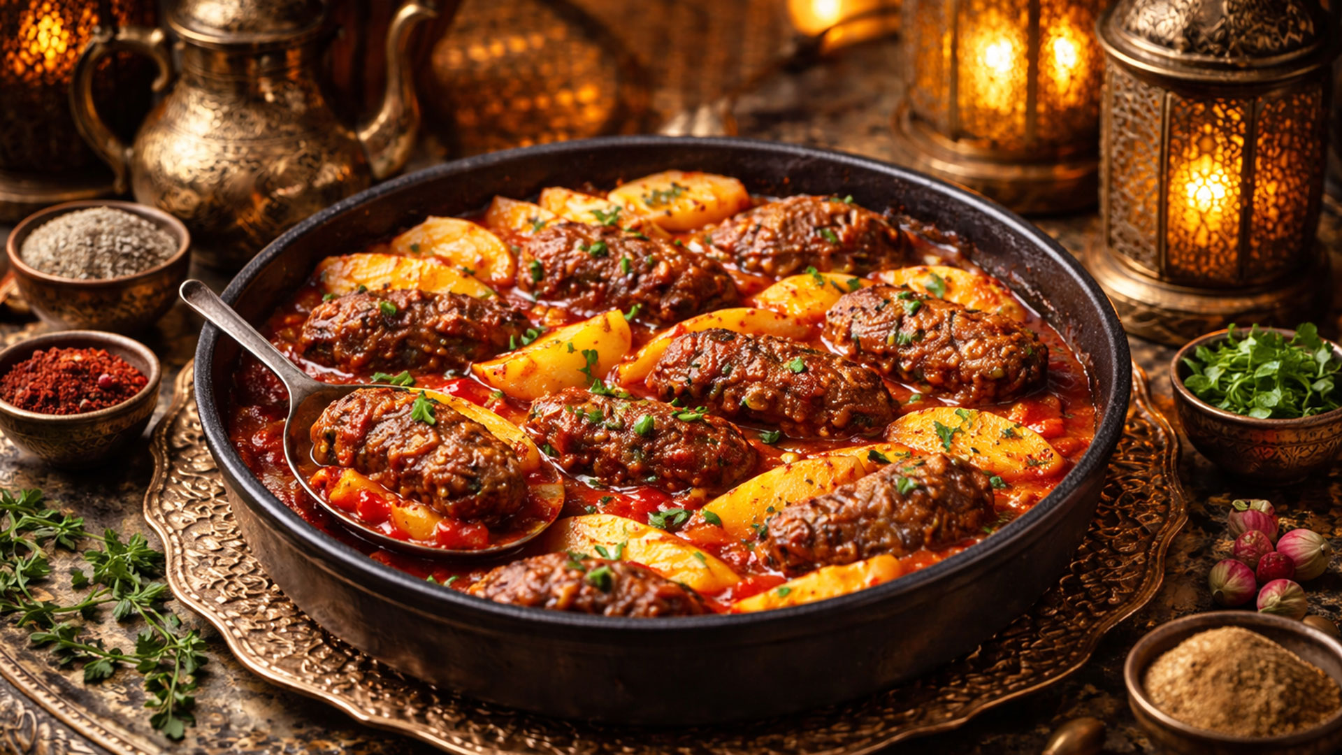 Kefta au Four & Pommes de Terre Dorées