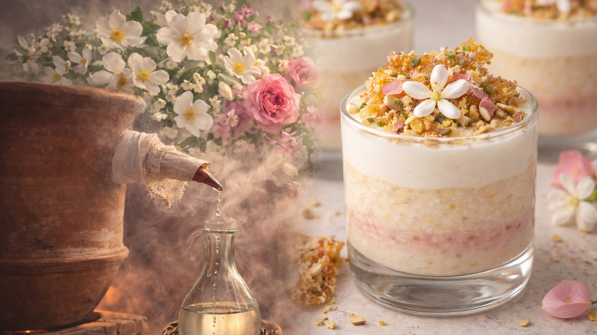 Ingrédients: Verrine de Riz au Lait Double Floral & Croquant au Géranium